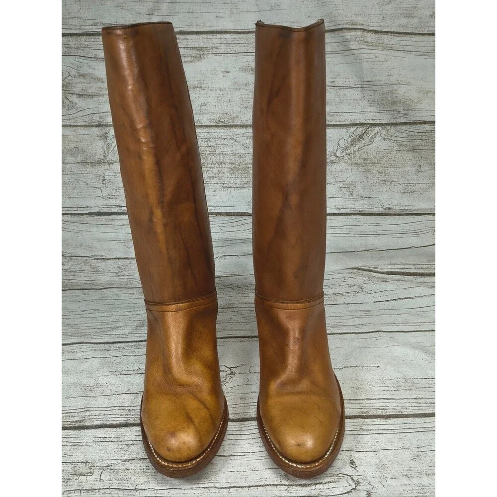 Vintage Double H Campus Boots Congac Brown Leather Women Size 6